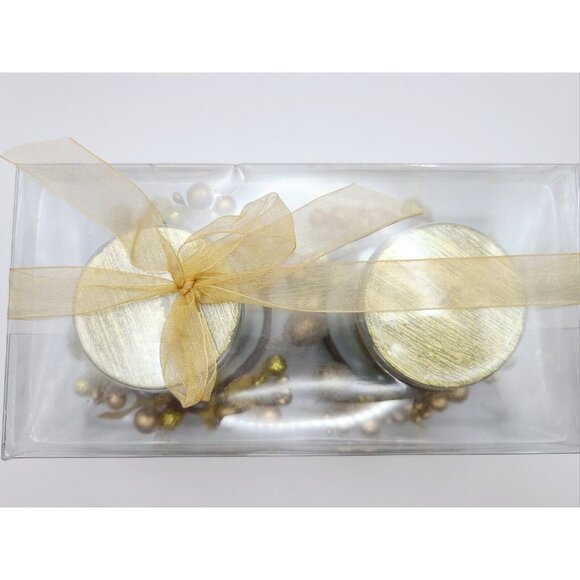 Gold Votive Gift Set Two Candle Centerpiece Accents New In Box - Picture 3 of 6